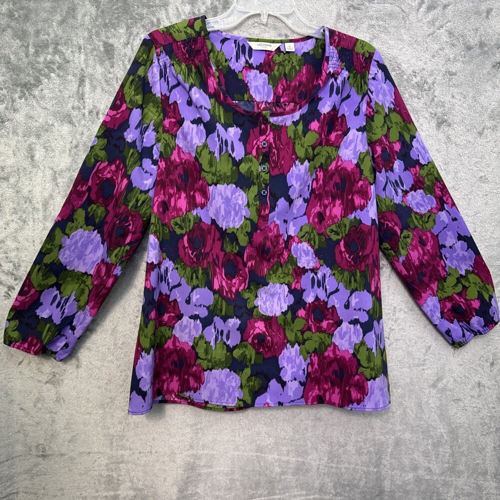 Liz Claiborne New York womens long sleeve blouse medium purple green floral
